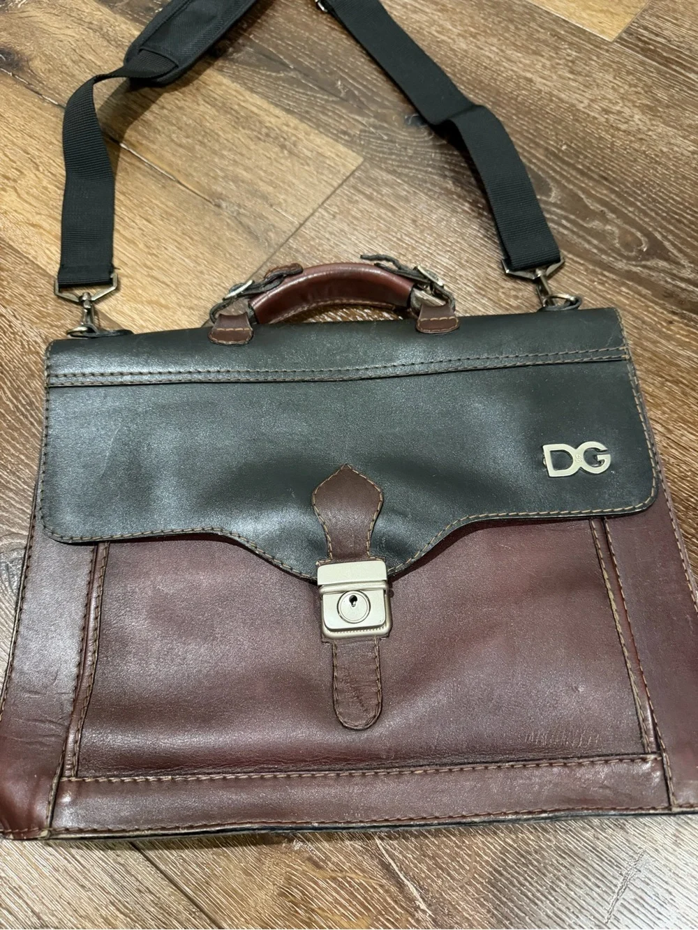 Vintage Men’s Two-Tone D&G Black and Burgundy Leather Briefcase